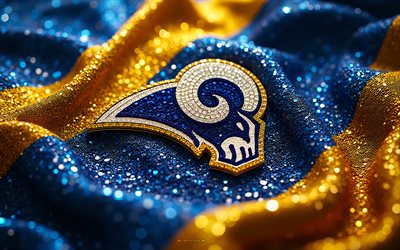 los angeles rams edelsteinlogo, 4k, hintergrund aus blauen goldedelsteinen, logo der los angeles rams, emblem der los angeles rams, usa, los angeles rams, american football, nfl
