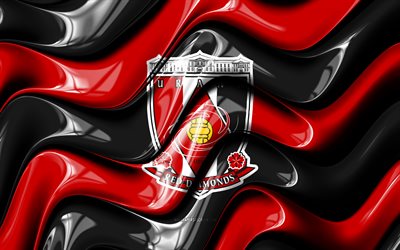 urawa red diamond 3d logotyp, 4k, svarta röda 3d vågor, j1 ligan, fotboll, urawa red diamond flagga, kreativ, urawa red diamond logotyp, urawa red diamond fc, japansk fotbollsklubb, urawa red diamond