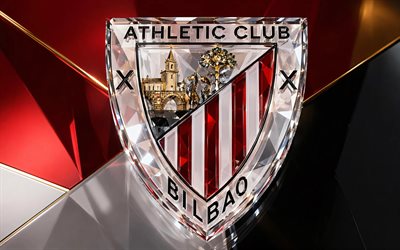 athletic bilbao kristalllogo, roter metallhintergrund, athletic bilbao emblem, athletic bilbao logo, athletic bilbao kristallschild, la liga, spanien, fußball, sportliches bilbao