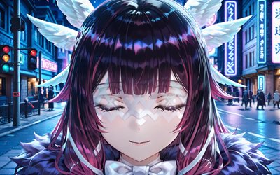 4k, colombine, rue, nuit, genshinimpact, mangas, personnages d'anime, hyposelénie de l'ancolie, personnages genshin impact, columbine genshin impact
