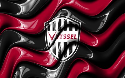 vissel kobe 3d logotyp, 4k, svart lila 3d vågor, j1 ligan, fotboll, vissel kobe flagga, kreativ, vissel kobe logotyp, vissel kobe fc, japansk fotbollsklubb, vissel kobe