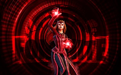 sorceress scarlet witch fortnite, 4k, röd spiral bakgrund, fortnite, kreativ, sorceress scarlet witch skin, fortnite sorceress scarlet witch skin, trollkvinna scarlet witch, fortnite karaktärer
