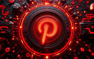pinterest 3d logo, 4k, dunkler high tech hintergrund, rote blendung, dirigenten, soziales netzwerk, kreativ, pinterest logo auf mikroschaltung, marken, leuchtendes pinterest logo, kunstwerk, pinterest logo, pinterest