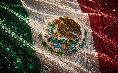 मेक्सिको का झंडा, 4k, रत्न शामिल हैं, क्रिस्टल, चमकदार पत्थर, मेक्सिको, रचनात्मक कला, लाल रत्न, लाल हरे क्रिस्टल