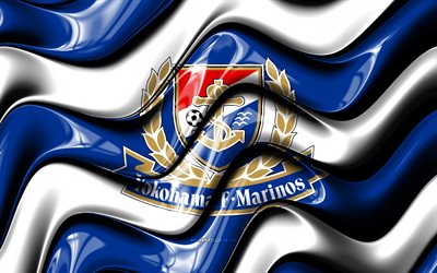 yokohama f marinos 3d logotyp, 4k, blåvita 3d vågor, j1 ligan, fotboll, yokohama f marinos flagga, kreativ, yokohama f marinos logotyp, yokohama f marinos fc, japansk fotbollsklubb, yokohama f marinos