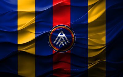 4k, fc andorra logo, blau gelber 3d hintergrund, fc andorra emblem, segunda division, spanische fußballmannschaft, flagge des fc andorra, 3d textur, fc andorra, fußball, spanien