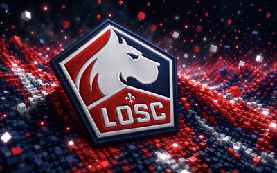 losc lille stofflogo, 4k, blau roter 3d hintergrund, ligue 1, fußball, logo des losc lille, losc lille emblem, lille osc, losc lille, französischer fußballverein, fc lille