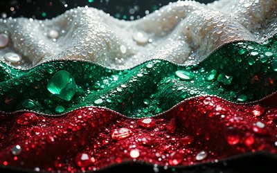 bulgar bayrağı, 4k, değerli taşlar, bulgaristan bayrağı, kristaller, parlak taşlar, bulgaristan, yaratıcı sanat, kırmızı taşlar, kırmızı kristaller