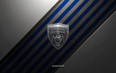 sc bastia logo, 4k, stahlhintergrund, französischer fußballverein, blaue weiße linien, sc bastia emblem, ligue 2, sc bastia, frankreich, fußball, sc bastia metalllogo, wappen des sc bastia