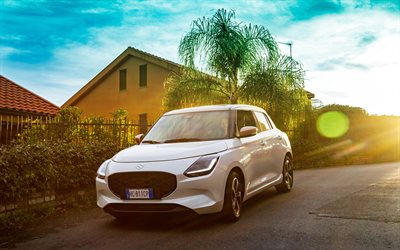 سوزوكي سويفت هايبرد ساكورا, 4k, مساء, 2026 سيارة, السيارات المدمجة, سوزوكي سويفت بيضاء, 2026 سوزوكي سويفت, السيارات اليابانية, سوزوكي سويفت, سوزوكي