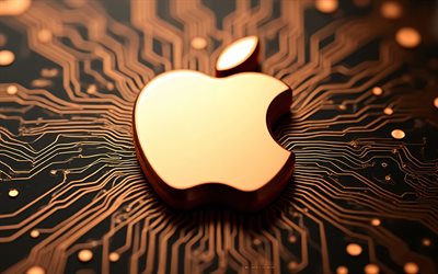 apple logotyp i bronsmetall, 4k, brons teknik bakgrund, apples logotyp, äppelbrons emblem, apple 3d logotyp, äppelskylt i bronsmetall, äpple, apple logotyp i brons