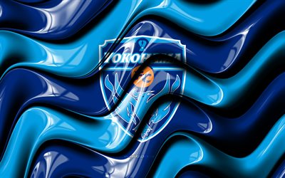 yokohama fc 3d logotyp, 4k, blå 3d vågor, j1 ligan, fotboll, yokohama fc flagga, kreativ, yokohama fc logotyp, yokohama fc, japansk fotbollsklubb, fc yokohama