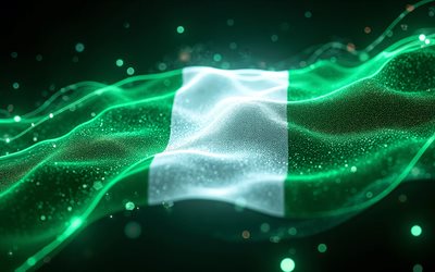 علم نيجيريا متوهج, 4k, الظلام, علم نيجيريا, يوم نيجيريا, فن ثلاثي الأبعاد, العلم النيجيري, علم نيجيريا النيون, موجات النيون علم نيجيريا, علم نيجيريا ثلاثي الأبعاد, علم نيجيريا مجردة, نيجيريا