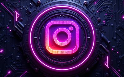 instagram 3d logo, 4k, lila high tech hintergrund, violetter glanz, dirigenten, soziales netzwerk, kreativ, instagram logo auf mikroschaltung, marken, leuchtendes instagram logo, kunstwerk, instagram logo, instagram