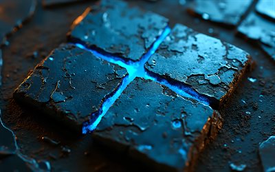 logotipo azul pedra do windows 11, 4k, sinal de pedra azul do windows 11, logotipo do windows 11, emblema azul pedra do windows 11, janelas 11, fundo de pedra azul, logotipo do windows, windows