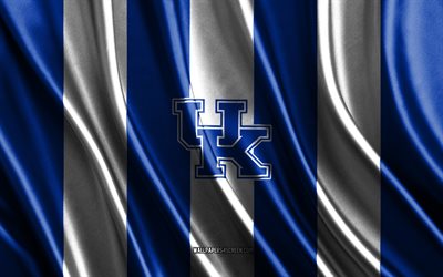 4k, logotipo de los gatos monteses de kentucky, ncaa, textura de seda blanca azul, bandera de los gatos monteses de kentucky, club de fútbol americano, bandera de seda, emblema de los gatos monteses de kentucky, eeuu, gatos monteses de kentucky