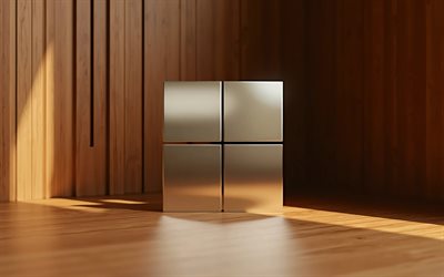 windows 11 metalllogo, 4k, holzhintergrund, minimalismus, bokeh, os marken, windows 11 3d logo, marken, kunstwerk, windows 11 logo, windows 11