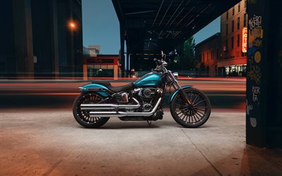 4k, हार्ले डेविडसन ब्रेकआउट, साइड से दृश्य, ट्रैफ़िक लाइट, 2026 बाइक, गली, सुपरबाइक, 2026 हार्ले डेविडसन ब्रेकआउट, एफएक्सबीआर, अमेरिकी मोटरसाइकिलें, हार्ले डेविडसन