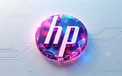 hp mor pembe parlayan logosu, 4k, hp pembe işareti, hp logosu, hp pembe amblemi, hp, beyaz teknolojik altyapı, hewlett packard logosu, hewlett packard