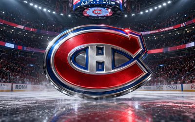4k, मॉन्ट्रियल कैनाडीन्स धातु लोगो, रोशनी, बर्फ का मैदान, एनएचएल, रचनात्मक, हॉकी, मॉन्ट्रियल कैनाडीन्स लोगो, हॉकी स्टेडियम, मॉन्ट्रियल कैनाडीन्स 3डी लोगो, कनाडाई हॉकी टीम, मॉन्ट्रियल कैनाडीन्स
