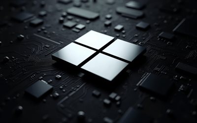 microsoft ポリッシュメタルロゴ, windows 11のメタルロゴ, 4k, windows 11のロゴ, 黒の背景, windows 11のエンブレム, マイクロソフト, windows 11 のサイン, 黒のテクノロジーの背景, windowsのロゴ, windows 11, 窓