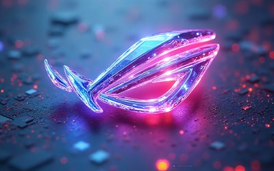 asus rog pembe mor logosu, 4k, oyuncular cumhuriyeti, asus rog 3d pembe mor logosu, asus rog amblemi, beyaz teknolojik altyapı, asus rog pembe mor işareti, asus rog logosu, asus rog