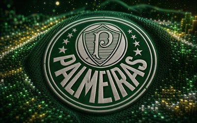 Palmeiras fabric logo, 4k, green white 3D background, Brazilian Serie A, soccer, Palmeiras logo, football, Sociedade Esportiva Palmeiras, SE Palmeiras, Brazilian football club, Palmeiras FC, Palmeiras