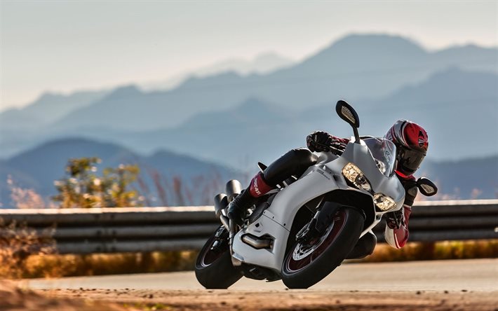 spor motosikleti, 2016, Ducati 959 İstasyonu, hareket, rider, beyaz Ducati