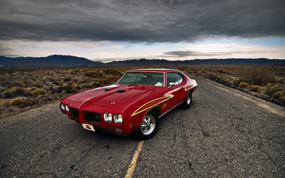 muscle car, Pontiac GTO, strada, deserto, rosso pontiac