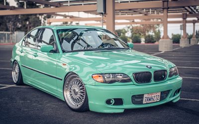 coupe, BMW M3, tuning, e46, 3-series, 325i, stance, turquoise BMW