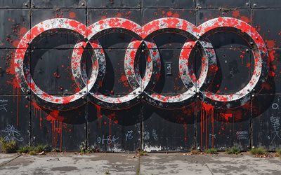4k, Audi logo, graffiti on the wall, grunge art, creative grunge art, Audi graffiti, Audi