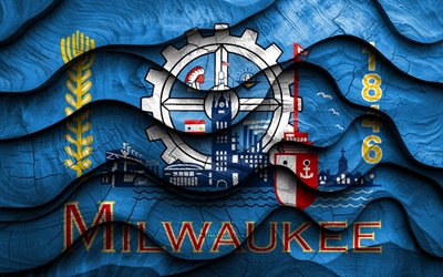 4k, drapeau de milwaukee, villes américaines, drapeaux d'ondes 3d en bois, jour de milwaukee, usa, drapeau en bois milwaukee, milwaukee wisconsin, milwaukee