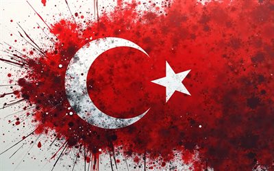 bandera turca, 4k, bandera de pavo, bandera de salpicaduras de pintura turca, arte grune, bandera de turquía, bandera de grunge turco, pavo