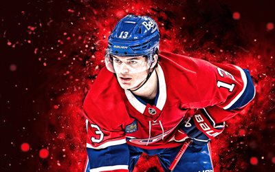 Cole Caufield, 4k, red neon lights, Montreal Canadiens, NHL, american hockey players, Cole Caufield 4K, hockey, National Hockey League, Cole Caufield Montreal Canadiens