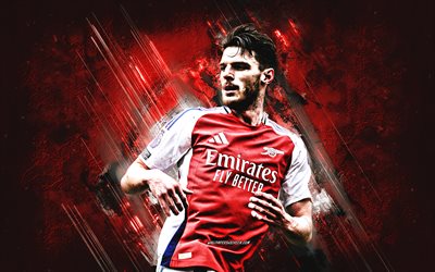 declan rice, arsenal fc, englischer fußballspieler, reisarsenal, roter steinhintergrund, arsenal, grunge  kunst, premier league, england, fußball, declan rice arsenal