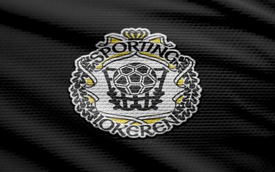 KSC Lokeren-Temse fabric logo, 4k, black fabric background, Challenger Pro League, bokeh, soccer, KSC Lokeren-Temse logo, football, KSC Lokeren-Temse emblem, KSC Lokeren-Temse, belgian football club, Lokeren-Temse FC