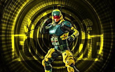 pilar fortnite, 4k, fondo espiral amarillo, fortnita, creativo, piel de pilar, piel del pilar de fortnite, pilar, personajes de fortnite