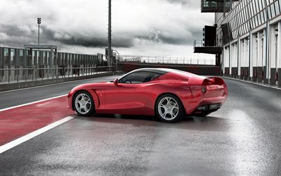 2025, alfa romeo 8c competizione, 4k, arrière vue, extérieur, coupé sportif rouge, rouge 8c competizione, voitures de sport italiennes, alfa romeo