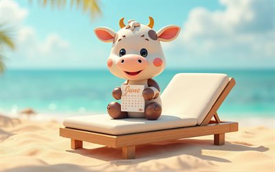 calendario de junio de 2025, 4k, calendario de junio 2025 con vaca, verano 2025, calendario de junio 2025, linda vaca, antecedentes de verano, 2025 calendarios, junio, vaca