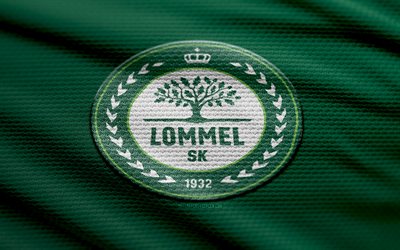 logo di tessuto lommel sk, 4k, sfondo in tessuto verde, challenger pro league, bokeh, calcio, logo lommel sk, emblema di lommel sk, lommel sk, club di calcio belga, lommel fc