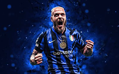 4k, federico dimarco, neşe, mavi soyut arka plan, inter milan fc, serie a, italyan futbolcular, federico dimarco 4k, mavi neon işıklar, futbol, internazionale, iç içe, federico dimarco inter milan