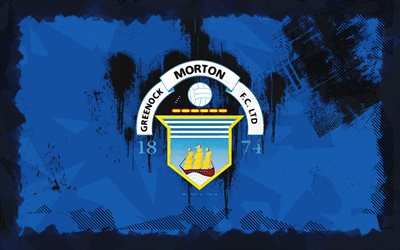 Greenock Morton FC grunge logo, 4k, Scottish Championship, blue grunge background, soccer, Greenock Morton FC emblem, football, Greenock Morton FC logo, Greenock Morton FC, Scottish football club, Greenock Morton