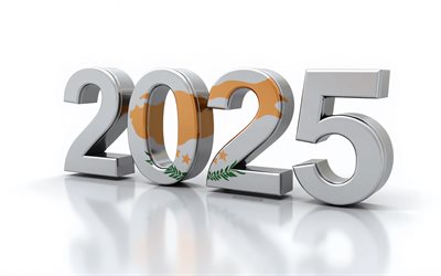 2025 chypre, 4k, 2025 concepts, chypre 2025 chiffres, art 3d, drapeau de chypre, 2025 chiffres 3d, chypre, voyage à chypre 2025, backround blanc