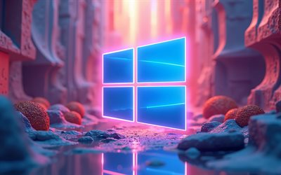 4k, Windows 10 3D logo, creative, colorful 3D backgrounds, brands, Windows 10 blue logo, OS logo, Windows 10 abstract logo, artwork, Windows 10 logo, Windows 10