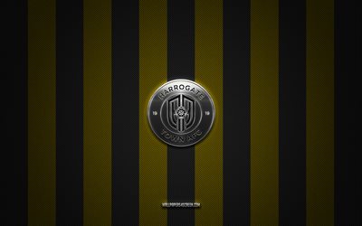 Harrogate Town AFC logo, English football club, League Two, yellow black carbon background, Harrogate Town AFC emblem, football, Harrogate Town AFC, England, Harrogate Town