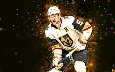 4k, Jack Eichel, brown abstract background, Vegas Golden Knights, NHL, American hockey players, Jack Eichel 4K, brown neon lights, hockey, National Hockey League, Jack Eichel Vegas Golden Knights