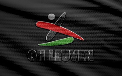 Oud-Heverlee Leuven fabric logo, 4k, black fabric background, Jupiler Pro League, bokeh, soccer, Oud-Heverlee Leuven logo, football, Oud-Heverlee Leuven emblem, Oud-Heverlee Leuven, belgian football club, Oud-Heverlee Leuven FC