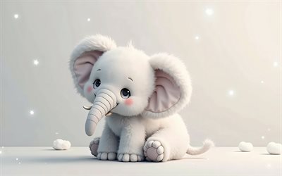 elefante de dibujos animados, 4k, mínimo, fondos grises, animales 3d de dibujos animados, minimalismo de elefante, elefante, elefantes 3d, elefantes de dibujos animados