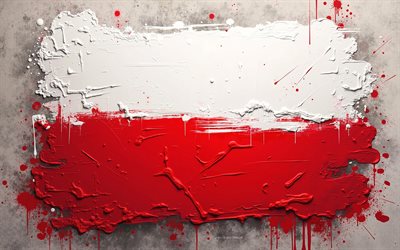 polsk flagga, 4k, polen flaggfärgstänk, grunge konst, polen, polens flagg, polen grunge flagga