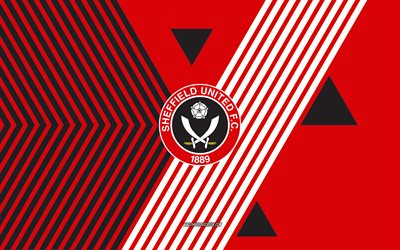 sheffield united fc logosu, 4k, ingiliz futbol takımı, kırmızı beyaz çizgiler arka plan, sheffield united fc, şampiyonluk, ingiltere, hat sanatı, sheffield united fc amblemi, futbol, sheffield united